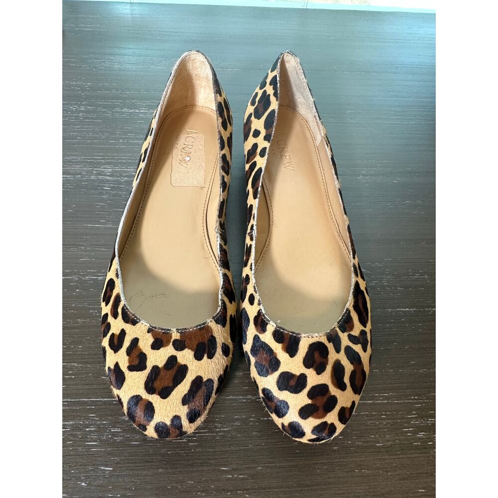 J.Crew Leopard Calf Hair Block Heel Pumps Size 7 Animal Print Leather Shoes